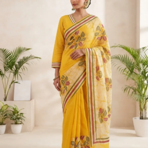 Premium Alpona Batik Saree with Matching Blouse Piece