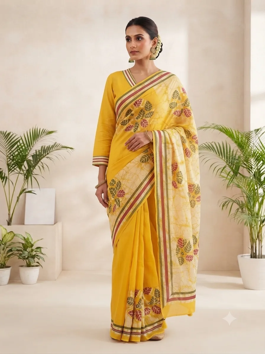 Premium Alpona Batik Saree with Matching Blouse Piece